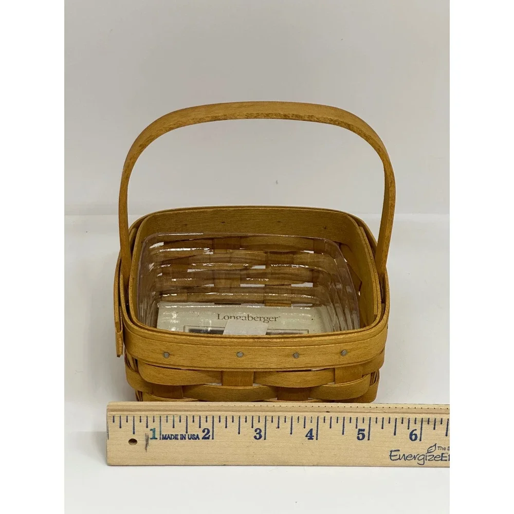 Longaberger Square Berry Basket Brown Woven Wood Plastic Liner Handle 2007 USA